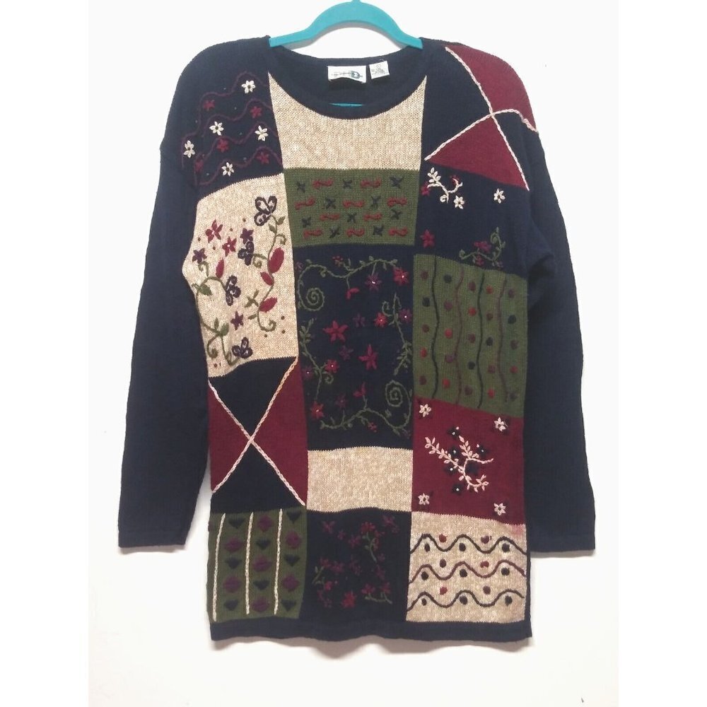 VTG Paul Harris Sweater Sz L Grandma Granny embroidered Farmcore Cottagecore PHD - Picture 2 of 8
